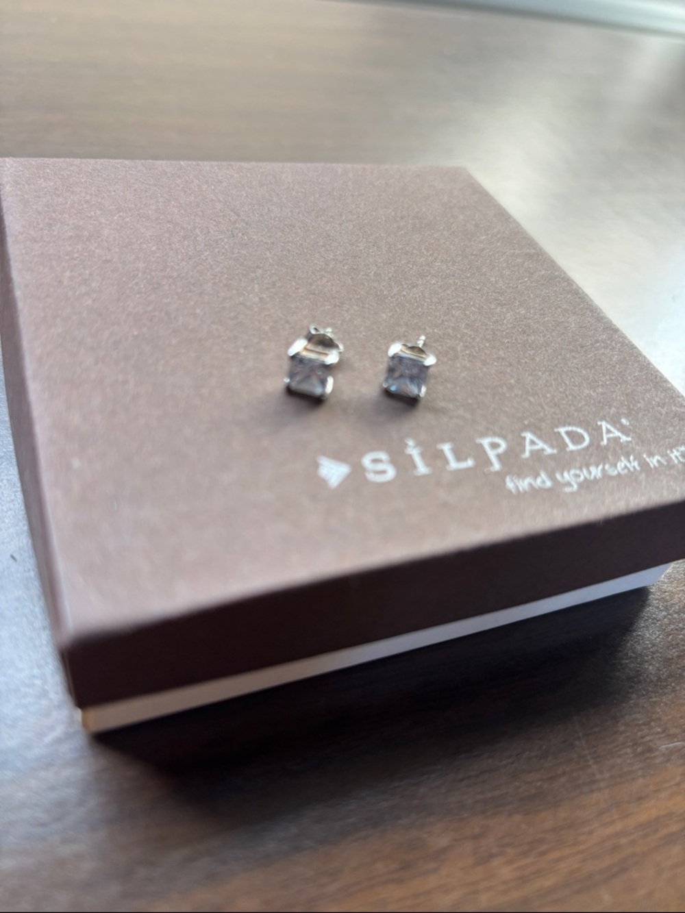 Silpada Silver Noble Square Cubic Zirconia Stud Earrings
